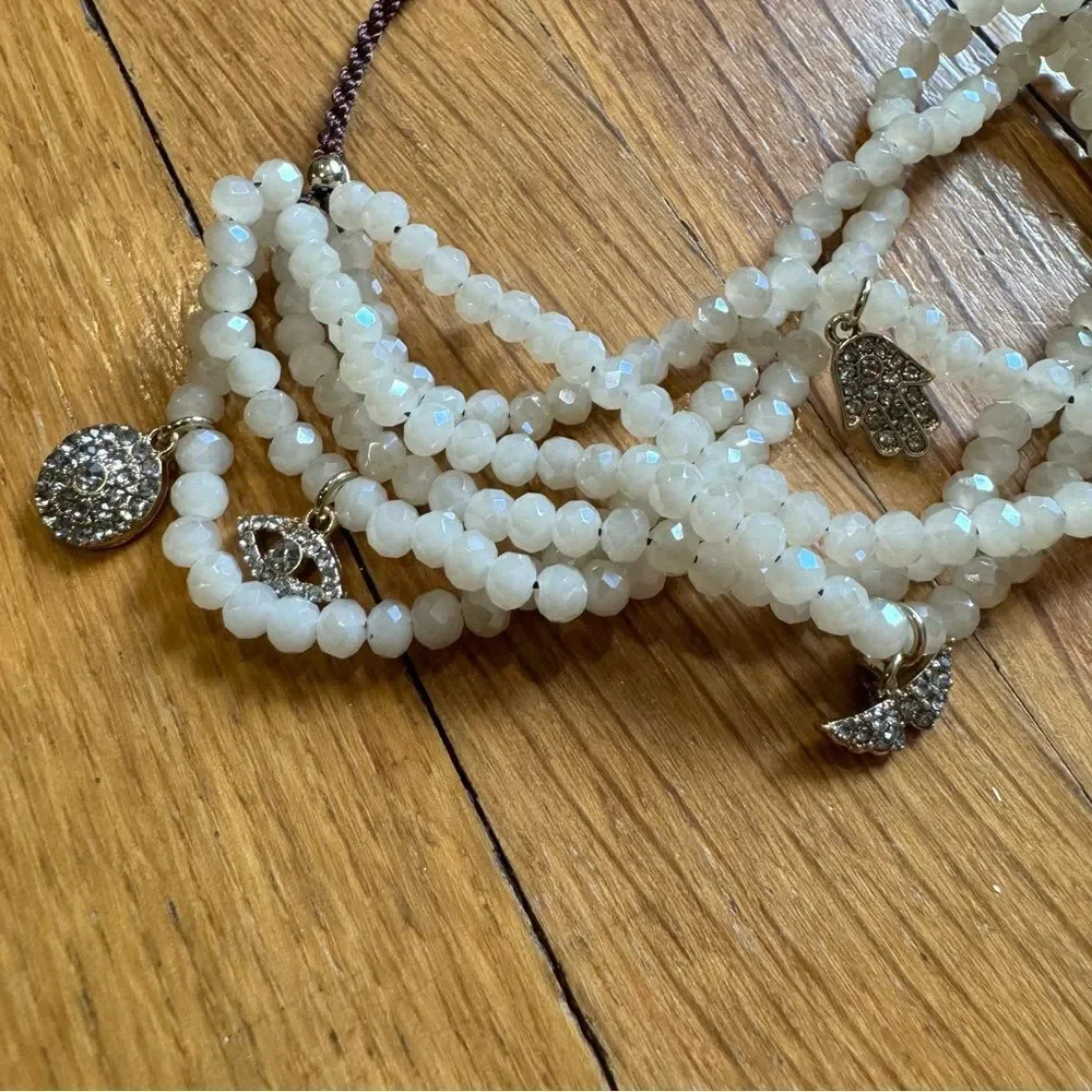 Revolve Marlyn Schiff White Beaded Tassel Trinket Pendant Bracelet